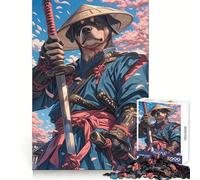 Rompecabezas Rottweiler Samurai Blossom de 1000 Piezas para Adolescentes, Juguete de lógica, Divertido y silencioso, Corte Suave, Regalo Encantador (38x26cm)