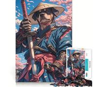 Rompecabezas Rottweiler Samurai Blossom de 1000 Piezas para Adolescentes, Juguete de lógica Fuerte, Tiempo Sereno, Borde Transparente, Regalo Creativo (38x52cm)