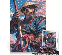 Rompecabezas Rottweiler Samurai Blossom de 1000 Piezas para Adolescentes, Juguete de lógica Fuerte, Tiempo Sereno, Borde Transparente, Regalo Creativo (38x52cm)
