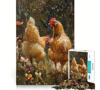 Rompecabezas rústico de gallinas campestres de 1000 Piezas para Adultos Mejora la Memoria Diversión Relajante Corte de Primera Calidad Regalo Memorable (38x26cm)