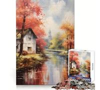 Rompecabezas rústico otoñal Junto al río de 1000 Piezas para Adolescentes Rompecabezas para Pensar y Jugar Juntos Divertido Arte de Corte preciso Coleccionable (38x52cm)