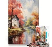 Rompecabezas rústico otoñal Junto al río de 1000 Piezas para Adolescentes Rompecabezas para Pensar y Jugar Juntos Divertido Arte de Corte preciso Coleccionable (38x52cm)