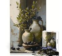 Rompecabezas rústicos de Naturaleza Muerta con olivos para Adolescentes, 1000 Piezas, para estimular la Memoria, Momentos de Serenidad, Corte Premium, Regalo de cumpleaños (38x52cm)