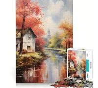 Rompecabezas rústicos de otoño Junto al río para Adolescentes, 1000 Piezas, para estimular la Memoria, Momentos de Tranquilidad, Corte Premium, Regalo de cumpleaños (50x75cm)