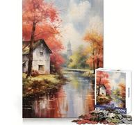 Rompecabezas rústicos de otoño Junto al río para Adolescentes, 1000 Piezas, para estimular la Memoria, Momentos de Tranquilidad, Corte Premium, Regalo de cumpleaños (50x75cm)