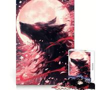 Rompecabezas Sakura Black Wolf de 1000 Piezas para Adultos Fortalece la Memoria Divertido y Casual Bordes limpios Regalo clásico (38x26cm)