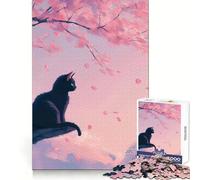 Rompecabezas Sakura Cat para Adultos, 1000 Piezas, Mejora la Memoria, Juego en Grupo, patrón de Montaje, Sorpresa navideña (50x75cm)