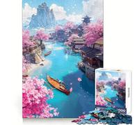 Rompecabezas Sakura Fishing Village de 1000 Piezas para Adolescentes Refuerza la Memoria Diversión Relajante Bordes Lisos Lista de Deseos de Papá Noel (38x26cm)