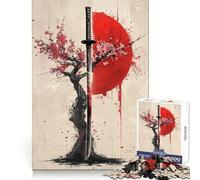 Rompecabezas Sakura Katana Red Sun de 1000 Piezas para Adolescentes Mejora la Memoria, Relajación Suave, Corte Premium, Sorpresa de cumpleaños (38x52cm)