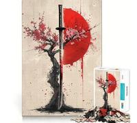 Rompecabezas Sakura Katana Red Sun de 1000 Piezas para Adolescentes Mejora la Memoria, Relajación Suave, Corte Premium, Sorpresa de cumpleaños (38x52cm)