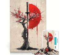 Rompecabezas Sakura Katana Red Sun para Adultos, 1000 Piezas, Rompecabezas para ejercitar la Mente, Ideal para el hogar, Regalo de cumpleaños (50x75cm)
