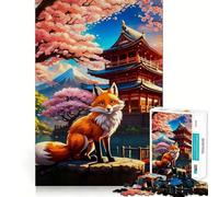 Rompecabezas Sakura Kitsune Fox de 1000 Piezas para Adolescentes Fortalece la Memoria Divertido y Relajante Bordes Lisos Lista de Deseos de Papá Noel (38x26cm)