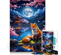 Rompecabezas Sakura Kitsune Fox de 1000 Piezas para Adultos, Juguete para ejercitar la Mente, Momento de relajación, Corte de precisión, Regalo Elegante (38x52cm)