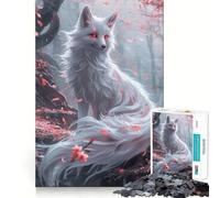 Rompecabezas Sakura Kitsune Fox de 1000 Piezas para Adultos Mejora la Memoria, relaja la Mente, Bordes Afilados, Regalo Elegante (38x26cm)