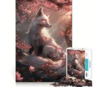 Rompecabezas Sakura Kitsune Fox de 1000 Piezas para Adultos y Adolescentes Juguete de Habilidad, Relajante y Divertido Bordes Ajustados Regalo Ideal para Festivales (38x52cm)