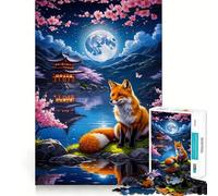 Rompecabezas Sakura Kitsune Fox de 1000 Piezas para Adultos y Adolescentes Juguete de lógica sólida, silencioso y Divertido Corte de precisión Selección de Deseos de Papá Noel (38x26cm)
