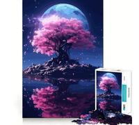 Rompecabezas Sakura Moon Tree de 1000 Piezas para Adolescentes, Juguete de lógica Fuerte, Tiempo en Familia, Borde Transparente, cálida Sorpresa (38x52cm)