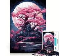 Rompecabezas Sakura Moon Tree de 1000 Piezas para Adolescentes Juguete Interactivo para armar Divertido y con Corte preciso Arte Coleccionable (38x52cm)