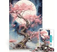Rompecabezas Sakura Moon Tree de 1000 Piezas para Adultos, Juguete de lógica Fina, Tiempo Libre, Arte de Bordes limpios, Coleccionable (50x75cm)