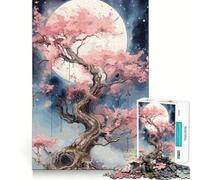 Rompecabezas Sakura Moon Tree de 1000 Piezas para Adultos Mejora la Memoria Diversión Relajante Corte de Primera Calidad Regalo Memorable (38x26cm)