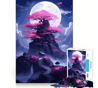 Rompecabezas Sakura Moon Tree para Adultos, 1000 Piezas, Juego Mental, Juguete para aliviar la ansiedad, Arte de Corte preciso, Coleccionable (38x26cm)