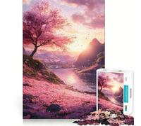 Rompecabezas Sakura Sunset Serenity de 1000 Piezas para Adolescentes, Pure Logic Toy Gentle Relax Clean Cut Fine Art Piece (38x26cm)