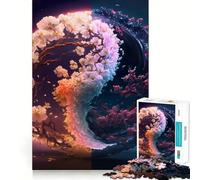 Rompecabezas Sakura Yin y Yang de 1000 Piezas para Adolescentes, Juguete de lógica, Tren, silencioso, Divertido, Corte Suave, Regalo Encantador (38x26cm)
