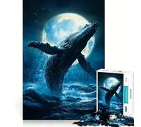 Rompecabezas Salto de Ballena océano a la luz de la Luna de 1000 Piezas Diversión para ejercitar la Mente Componentes Resistentes y de Corte Limpio Un Entretenimiento cautivador para Disfrutar