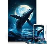 Rompecabezas Salto de Ballena, océano a la luz de la Luna de 1000 Piezas Ideal para Entrenamiento, recreación Tranquila y con Bordes definidos Regalo conmovedor (50x75cm)