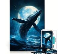 Rompecabezas Salto de Ballena océano a la luz de la Luna para Adultos 1000 Piezas Juego de Memoria Ajuste Firme Montaje Seguro Juego de construcción de Conexiones significativas (38x52cm)