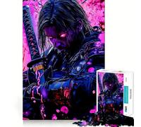 Rompecabezas Samurai Japan Neon de 1000 Piezas para Adultos Fortalece la Memoria, Alivia el estrés, Mejora la Calidad cumpleaños (38x26cm)