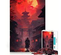 Rompecabezas Samurai Moon Red Japan de 1000 Piezas para Adultos Mejora la Memoria Diversión Tranquila Corte de Primera Calidad Regalo Memorable (50x75cm)