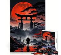 Rompecabezas Samurai Moon Red Japan de 1000 Piezas para Adultos Que fortalece la Memoria, diversión en Grupo, Bordes limpios, Regalo Elegante (38x52cm)