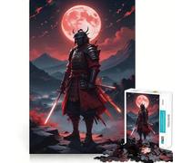 Rompecabezas Samurai Moon Red Japan para Adolescentes, 1000 Piezas, diseño Relajante y Divertido, decoración de Pared con Corte nítido (38x26cm)