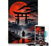 Rompecabezas Samurai Moon Rojo Japón 1000 Piezas para Adolescentes Juguete de Lógica Fuerte Relajación Mental Bordes Limpios Regalo Elegante (50x75cm)