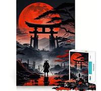 Rompecabezas Samurai Moon Rojo Japón para Adolescentes, 1000 Piezas, Juguete de Lógica para Diversión en Interiores, Borde Premium, Regalo Memorable (38x26cm)