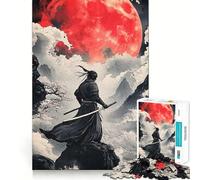 Rompecabezas Samurai Red Moon de 1000 Piezas para Adultos Ayuda a desarrollar la Memoria Diseño de Entretenimiento Suave Colección de Arte para armar Pieza (38x52cm)