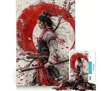 Rompecabezas Samurai Sakura Red Moon de 1000 Piezas para Adolescentes Juguete de lógica Fuerte para Relajarse mentalmente Bordes definidos Regalo Elegante (50x75cm)