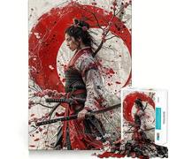 Rompecabezas Samurai Sakura Red Moon de 1000 Piezas para Adolescentes Mejora la Memoria Ideal para Relajarse Bordes precisos Regalo Elegante (38x26cm)