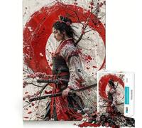 Rompecabezas Samurai Sakura Red Moon para Adultos, 1000 Piezas, Mejora la Memoria, relaja la Mente, Pieza de colección de Arte de Bordes Afilados (38x52cm)