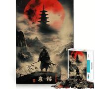 Rompecabezas Samurai Solitude Red Moon para Adultos, 1000 Piezas, para Fortalecer la Memoria, diversión Informal, Calidad, diseño Elegante, Regalo (38x26cm)