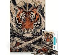 Rompecabezas Samurai Tiger de 1000 Piezas para Adultos Mejora la Memoria Diversión Relajante Corte Regalo Memorable (38x26cm)