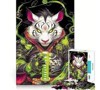 Rompecabezas Samurai Tigre Blanco 1000 Piezas Juego de concentración Mental Corte de precisión Bordes Suaves Juego de construcción de Conexiones significativas (38x26cm)