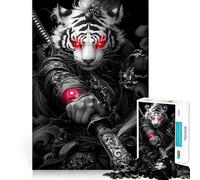 Rompecabezas Samurai Tigre Blanco para Adolescentes 1000 Piezas Divertido Juego de Memoria Superficie Lisa y Sin Rebabas Regalo de Cumpleaños Juguete para Estimular la Ingenio (50x75cm)