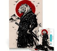 Rompecabezas Samurái Tigre con Katana y Sol Rojo para Adolescentes, 1000 Piezas, lógica Clara, diversión Tranquila, Corte, cálida Sorpresa 38x52cm