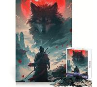 Rompecabezas Samurai Wolf Moon Red de 1000 Piezas para Adultos Rompecabezas Mental Arte para la Calma Mental (50x75cm)