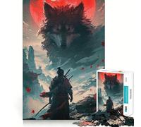 Rompecabezas Samurai Wolf Moon Red de 1000 Piezas para Adultos Rompecabezas Think Toy Home Enjoy Fine Cut Santa Wish Gift (38x26cm)