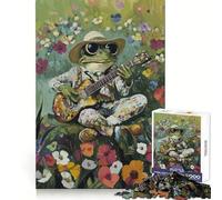 Rompecabezas Sapo Guitarrista en jardín de Flores para Adolescentes, 1000 Piezas, Juguete para desarrollar la Mente, diseño Sencillo y Divertido, Regalo Memorable 50x75cm