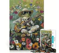 Rompecabezas Sapo Guitarrista en jardín de Flores para Adolescentes, 1000 Piezas, Juguete para desarrollar la Mente, diseño Sencillo y Divertido, Regalo Memorable 50x75cm
