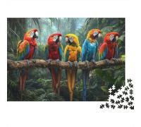 Rompecabezas Selva Loros Coloridos 1000 Piezas Adultos Guacamayos Selva Fila Colorida Frondosa Premium Grueso Resistente Vibrante Desafiante Juego 70x50cm/1000pzs